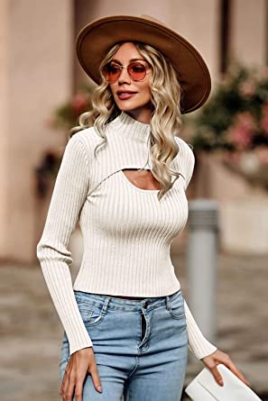 Get 18% Off! PRETTYGARDEN Women’s 2023 Fashion Fall Clothes 2 Piece Cutout Tops Long Sleeve Mock Neck Rib Knit Winter Pullover Sweater